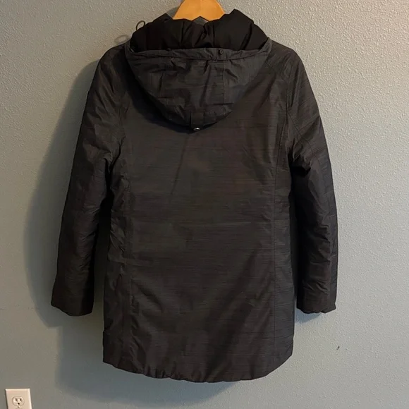 Helly Hansen Heathered Dark Grey/ Black Hooded Puffer Coat - Picture 2 of 2